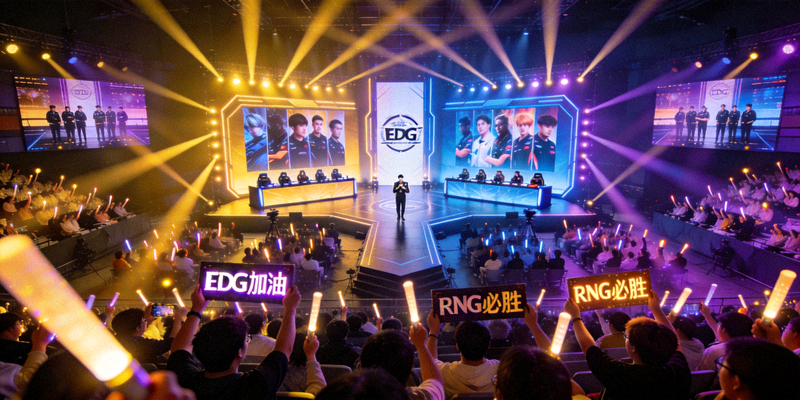 英雄联盟电竞比赛现场观众与舞台灯光效果图片
